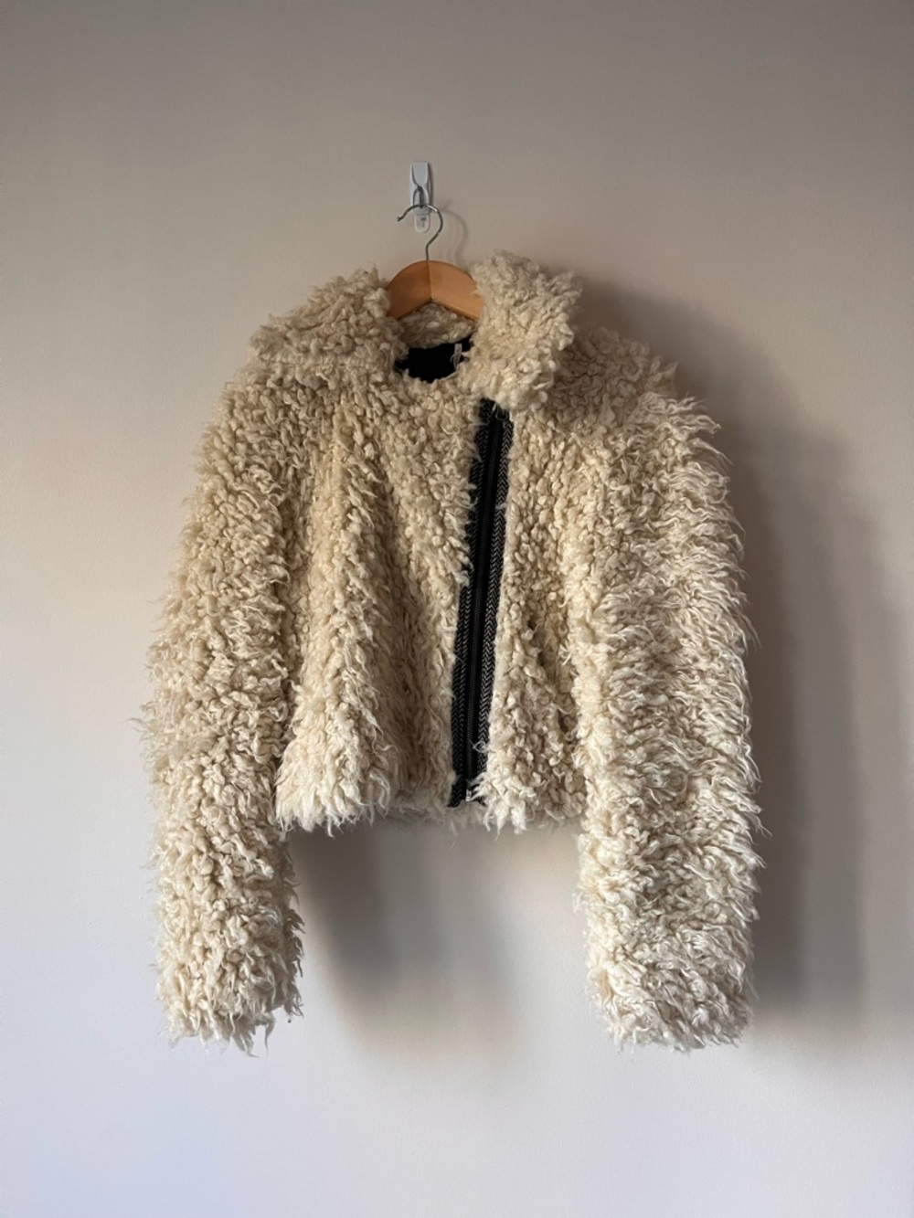 Free People Faux Fur White Teddy Cropped Bomber Jacket Small